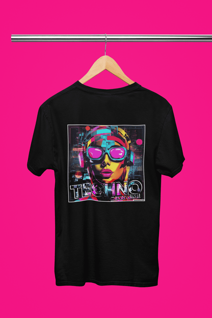 "TECHNO NEVER DIES 2" - BIG PRINT Premium Bio T-Shirt / klassisch, oversized