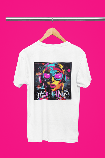 "TECHNO NEVER DIES 2" - BIG PRINT Premium Bio T-Shirt / klassisch, oversized