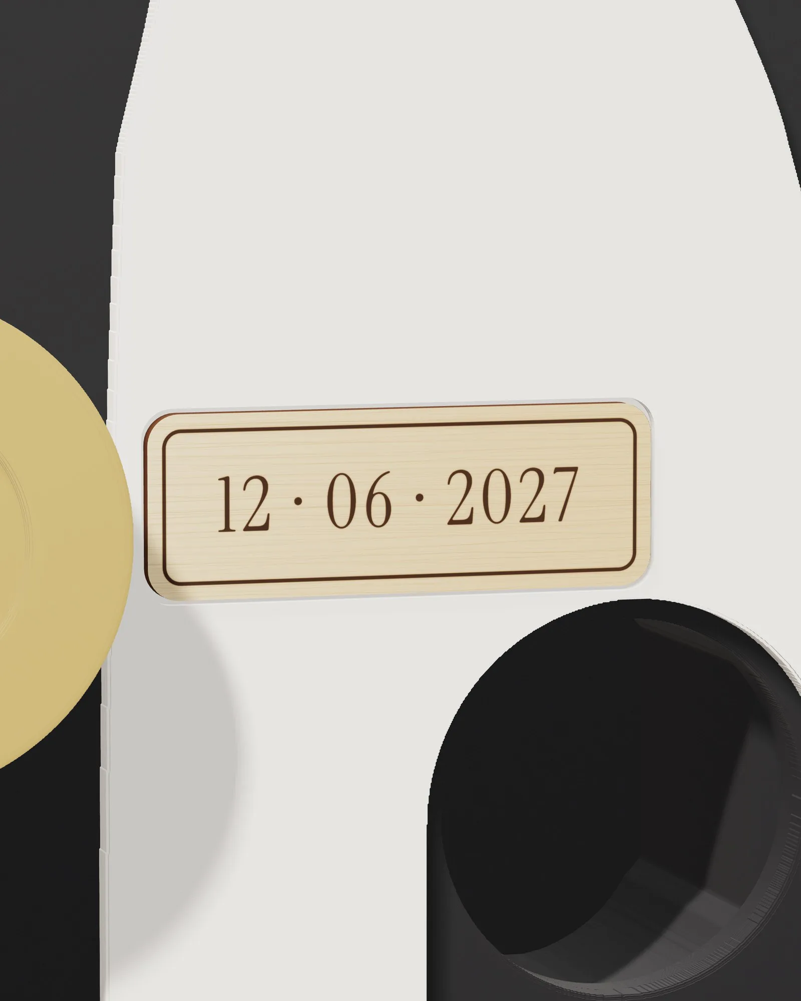 Kapselautomat Hochzeit, Detail mit graviertem Holzschild (Visualisierung)