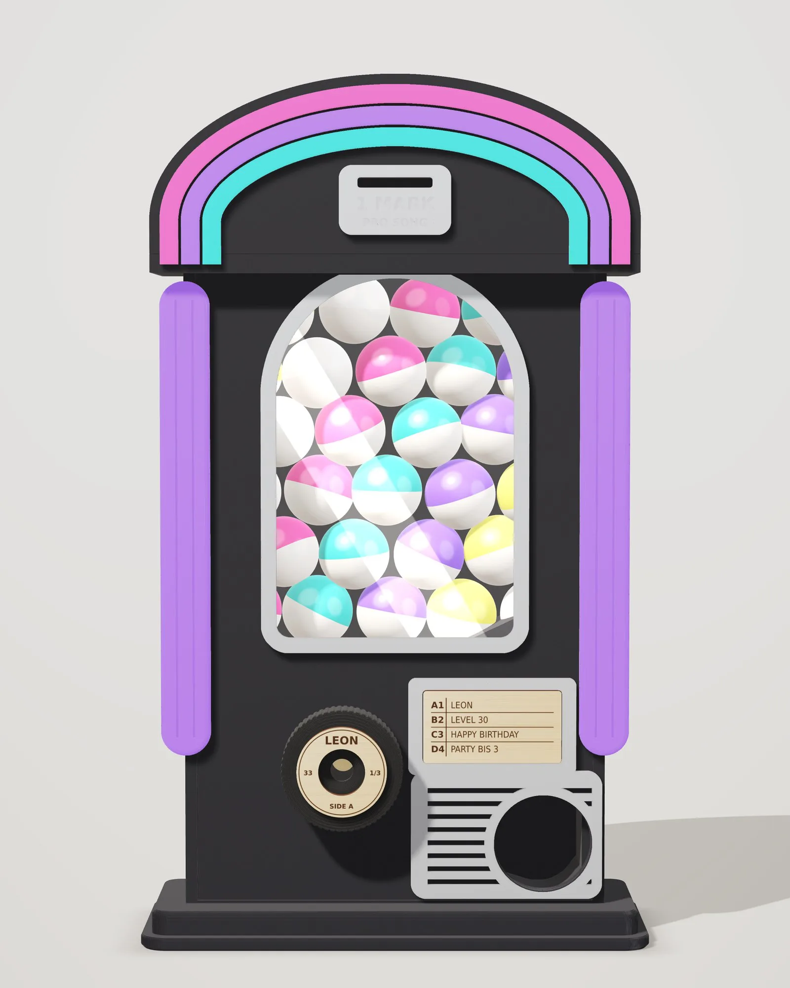 Kapselautomat Retro-Jukebox Neon-Nacht, Frontansicht (Visualisierung)