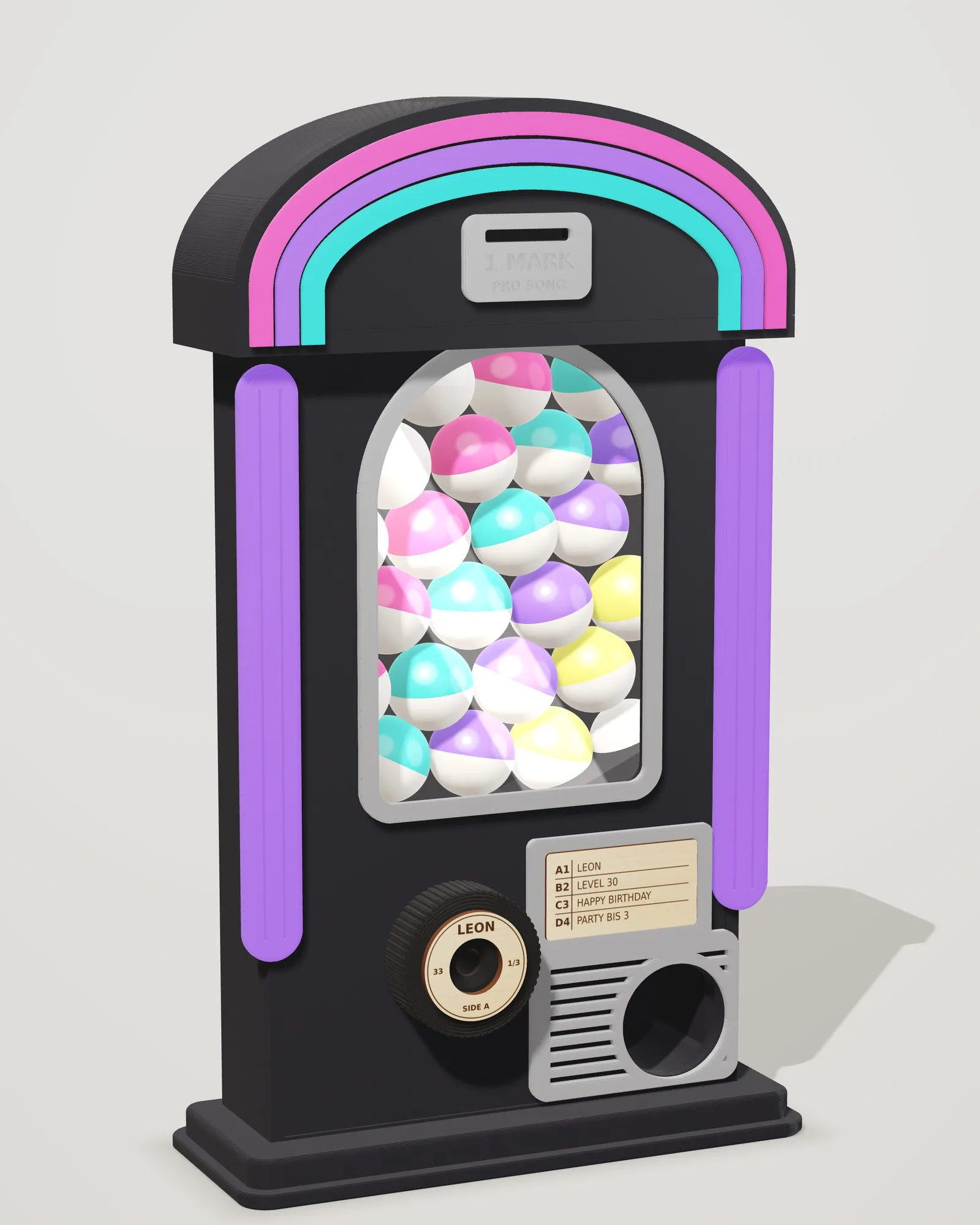 Kapselautomat Retro-Jukebox Neon-Nacht, Schrägansicht (Visualisierung)